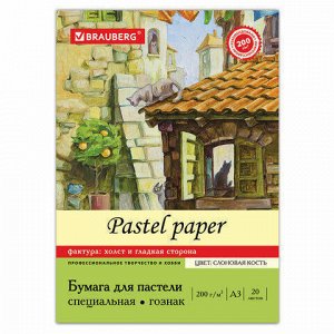 Папка для пастели БОЛЬШОГО ФОРМАТА (297х420 мм) А3, 20 л., тонированная бумага (слоновая кость), ГОЗНАК, "Холст", 200 г/м2, BRAU