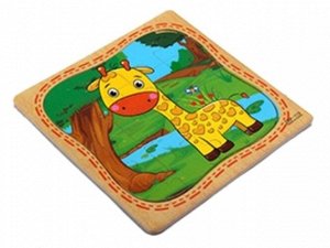 Рамка-пазл деревянная для малышей "Жирафик" 16 эл. 15*15 см