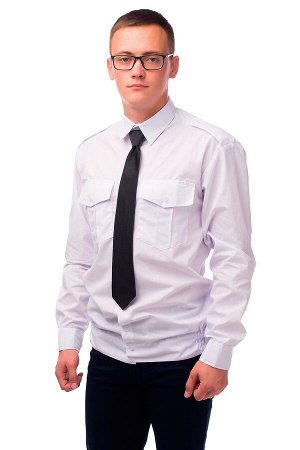 Рубашка Цвет: Белый
Ткань: Тиси (смесовая)
Состав: Полиэстер - 65%; хлопок - 35%
Мужская рубашка белого цвета с длинными рукавами, имеет два притачных кармана (с защипами имитирующие планку) с клапана
