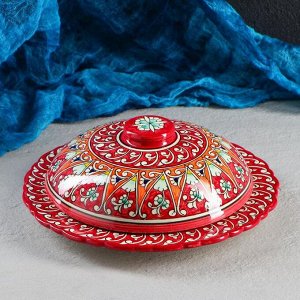 Блинница Риштанская Керамика "Цветы", 24 см, красный