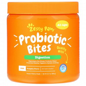 Zesty Paws, Probiotic Bites, добавка для собак с пробиотиками, для пищеварения, для любого возраста, со вкусом тыквы, 90 мягких жевательных таблеток