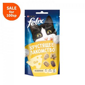 Purina Felix хрустящее лакомство для взрослых кошек с сыром, 60г