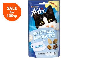 Purina Felix хрустящее лакомство для взрослых кошек с молоком, 60г