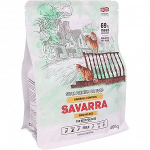 СуXой корм  SAVARRA Adult Cat Hairball  для взрослыX кошек, утка/рис 400 г