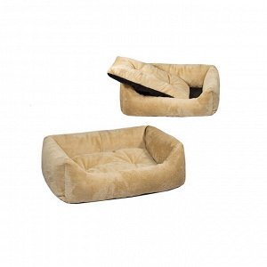 Лежанка меховая "Кугуар" прямоугольная с подушкой, 87 х 64 х 24 см, бежевая