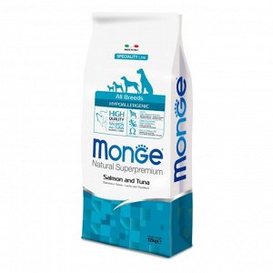 СуXой корм Monge Dog Speciality Hypoallergenic для собак, лосось с тунцом, гипоаллергенный, 12 кг