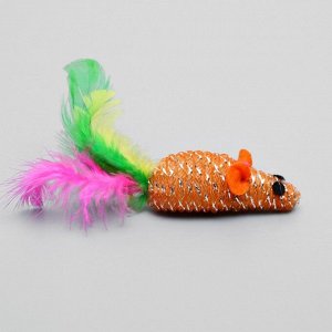 Мышь Праздничная с перьями, 7 см, микс цветов