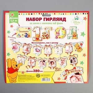 Гирлянда на ленте с 12 карточками для фото "Мне 1 год", Медвежонок Винни и его друзья