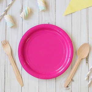 Тарелка бумажная, однотонная, 18 см, розовый цвет