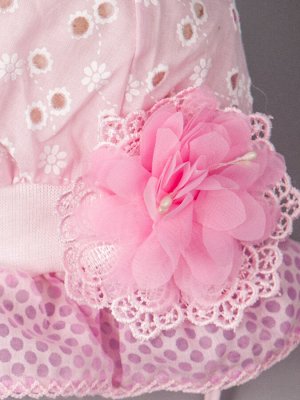 Панама для девочки на завязках, сбоку цветок, светло-розовый