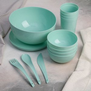 Набор посуды на 4 персоны, 25 предметов, цвет мята