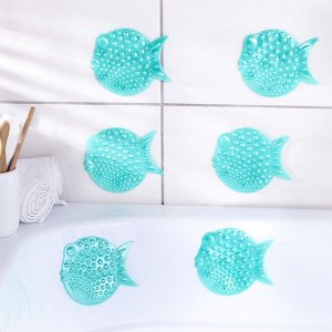 Набор мини-ковриков для ванны «Рыбка-шар», 10?11 см, 4 шт, цвет жёлтый