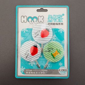 Набор крючков на липучке «Полосатые фрукты», 3 шт, цвет МИКС
