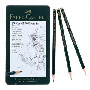 Набор карандашей чернографитных разной твердости Faber-Castel CASTELL 9000, 12 штук, 8B-2H, металлический пенал