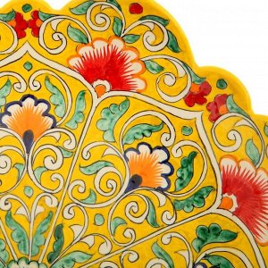 Ляган Риштанская Керамика "Цветы", 31 см, жёлтый микс, рифлённый