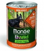 Monge Dog BWild GRAIN FREE Mini беззерновые консервы из утки с тыквой и кабачками для взрослых собак мелких пород 400г