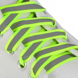Шнурки для обуви, пара, плоские, со светоотражающей полосой, 10 мм, 70 см, цвет зелёный неоновый 1859402
