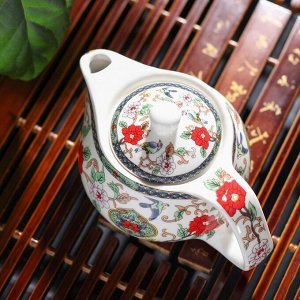 Чайник керамический заварочный с металлическим ситом «Цветы», 200 мл