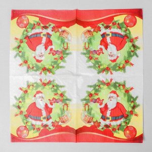 Салфетки бумажные «Венок с Дедом Морозом», набор 20 шт.