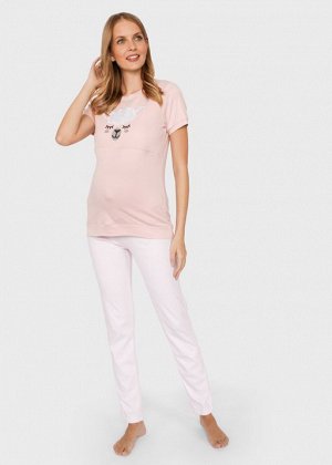 Пижама для дома (футболка, брюки) для беременных и кормления "Стив"; пудровые полоски