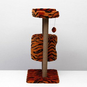 Домик-когтеточка "Круглый с площадкой", 52 X 52 X 105 см, джут, тигр