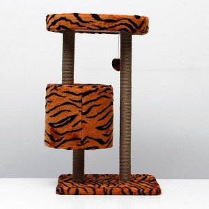 Домик-когтеточка "Круглый с площадкой", 52 х 52 х 105 см, джут, тигр