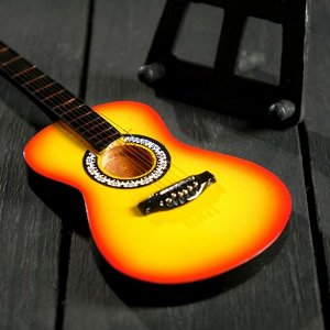 Гитара сувенирная "Акустическая" жёлтая. на подставке 24х8х2 см