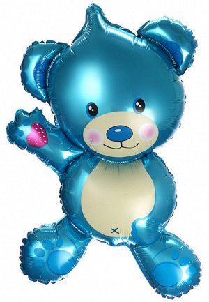 17105, 0016 Шар-фигура/ мини фольга, "Мишка плюшевый, голубой" (Falali), 14"/35 см, с клапаном