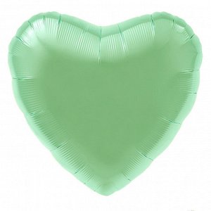 753392 Шар-сердце 18"/46 см, фольга,  сатин зеленый мятный (Agura)