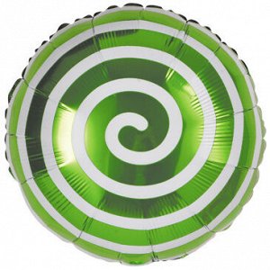 13371, ВО726 Шар-круг, фольга, 18"/46 см, "Леденец. Спираль", зеленый (Falali)