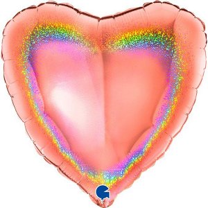 1205-0143, 18083GHRG Шар-сердце 18"/46 см, фольга, золото розовое, голография (GRABO)