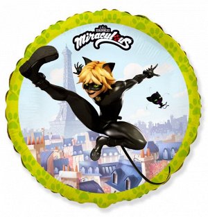 401585 Шар-круг, фольга, 18"/46 см, "Супер Кот/Miraculous Cat Noir" (Леди Баг и Супер кот) (FM)