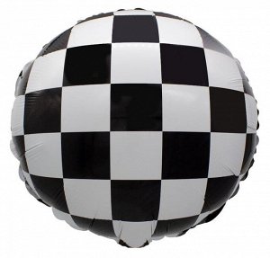 15464, E0235 Шар-круг, фольга, 18"/46 см, "Шахматное поле.Черно-белый" (Falali)