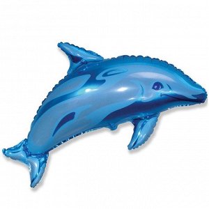 901546 Шар-фигура, фольга, "Дельфин  голубой" (FM), 37"/94 см