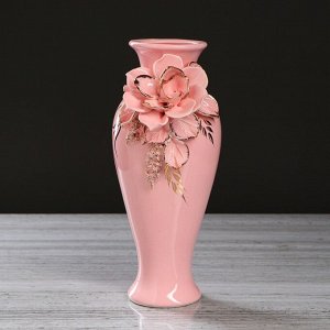 Ваза настольная "Кокетка", розовая лепка, цветы, 28 см, керамика
