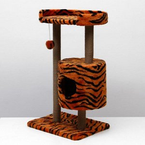 Домик-когтеточка "Круглый с площадкой", 52 х 52 х 105 см, джут, тигр