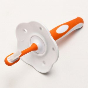 Зубная щётка детская, набор 3 шт. с ограничителем: силиконовая, с мягкой щетиной, для языка, от 3 мес., цвет оранжевый