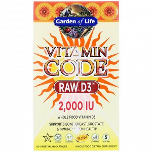 Garden of Life, Vitamin Code, Витамин D3, 2000 МЕ, 60 растительных капсул