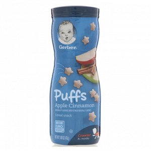 Gerber, Снек с хлопьями Puffs, для детей в возрасте от 8 месяцев, со вкусом яблока и корицы, 42 г (1,48 унции)