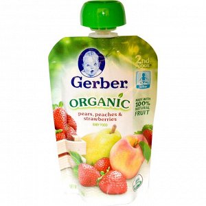 Gerber, Органическое детское питание, груши, персики и клубника, 3,5 унции (99 г)