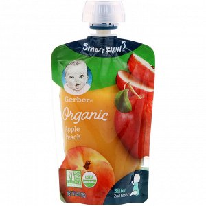 Gerber, Smart Flow, органическое детское питание, яблоки и летние персики, 3,5 унции (99 г)