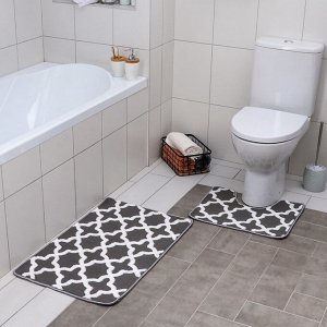 Набор ковриков для ванны и туалета 2 шт 40х50, 50х80 см "Трафарет" цвет серый