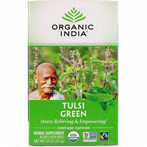 Organic India, Чай с тулси, зеленый, 18 пакетиков, 34,2 г (1,21 унции)