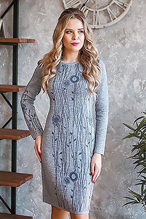 Платье вязаное 4070 К  Серый, синий