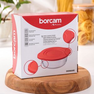 Форма из жаропрочного стекла для запекания Borcam, 840 мл, с красной пластиковой крышкой