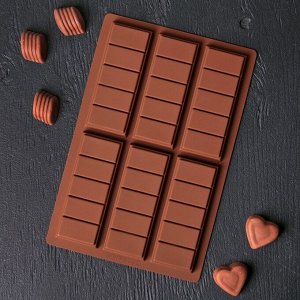 Форма для шоколада «Плитка», 26?17?1,5 см, 6 ячеек (11,3?4,4 см), цвет шоколадный