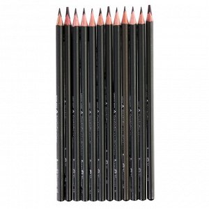 Набор карандашей чернографитных 3 мм разной твердости Graphixpro 12 штук, 2H-9B, трехгранные, в картонной коробке