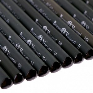 Bruno Visconti Набор карандашей чернографитных 3 мм разной твердости Graphixpro 12 штук, 2H-9B, трехгранные, в картонной коробке