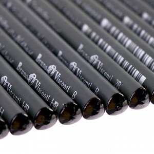 Набор карандашей чернографитных 2,4 мм разной твердости Graphixpro 12 штук, 2H-6B, трехгранные, в металлической коробке с ложементом