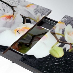 Стол раздвижной с фотопечатью Орхидея белая 1100/1500х700х777  стекло/подстолье венге